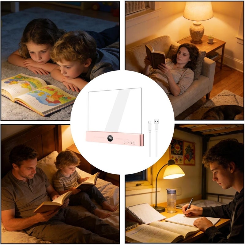 Flat Book Light - 17cm Desktop Lighting Supply, Smart LED Reading Plate, Transparent Eye Protection Panel | Portable Night Book Lamp for Readers Artists Students Dormitory Bookshelf Bedroom - Image 4