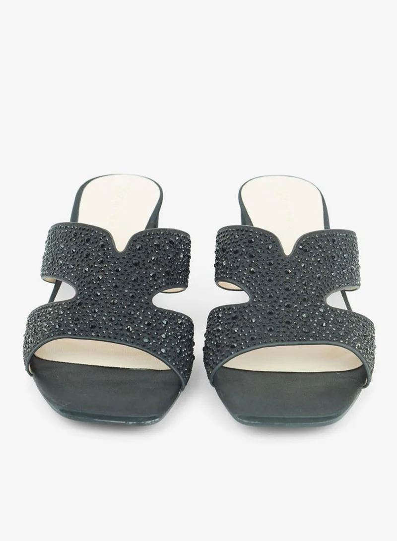 زينة 221-306 Zayna Ladies Classic Low Block Slides 18F8827-5319 Black