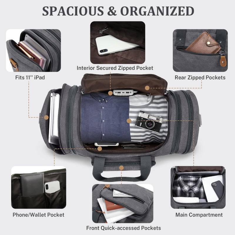Gonex Canvas Duffle Bag for Travel, 60L Duffel Overnight Weekend Bag (Gray) - Image 5