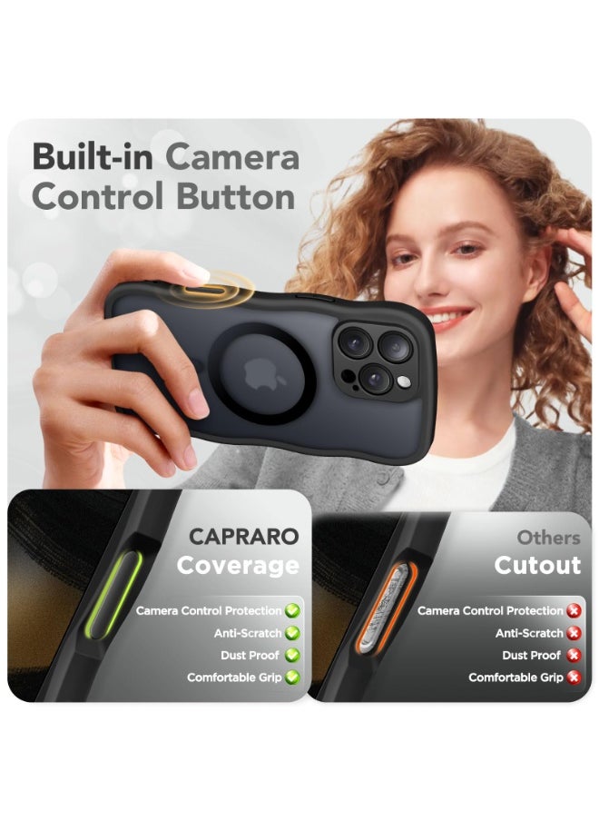CAPRARO for iPhone 16 Pro Max Case for Women Girls, Upgraded [Full Camera Protection] [Compatible with MagSafe] Cute Wave Translucent Matte Phone Case for iPhone 16 Pro Max, Black  - Image 5