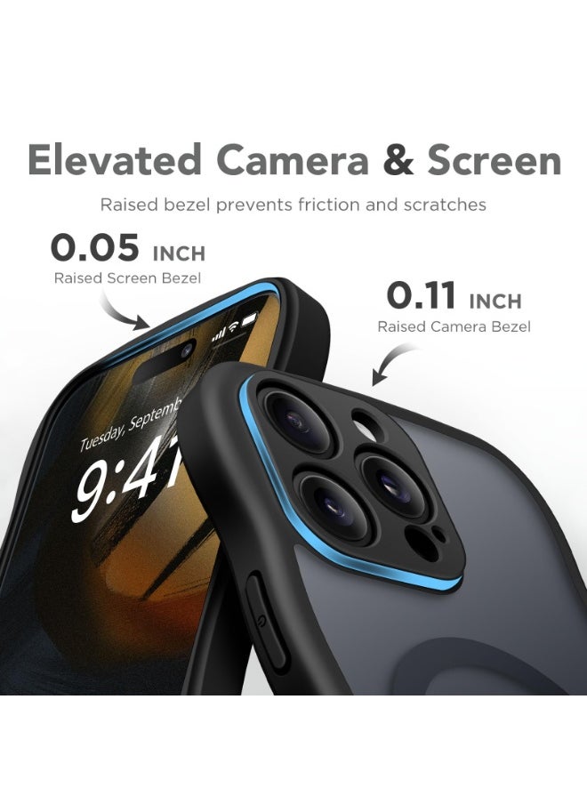 for iPhone 16 Pro Max Case for Women Girls, Upgraded [Full Camera Protection] [Compatible with MagSafe] Cute Wave Translucent Matte Phone Case for iPhone 16 Pro Max, Black
