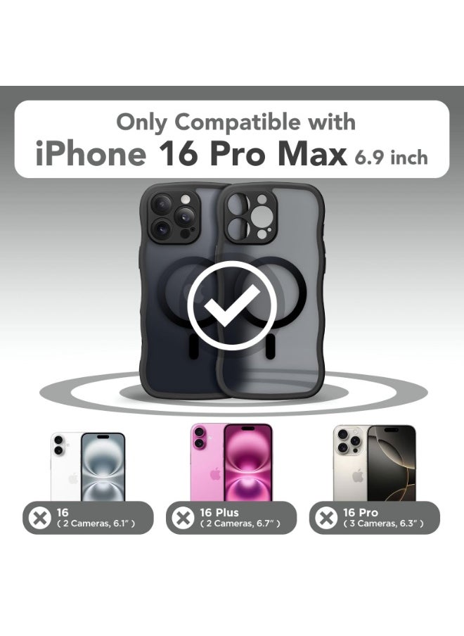 CAPRARO for iPhone 16 Pro Max Case for Women Girls, Upgraded [Full Camera Protection] [Compatible with MagSafe] Cute Wave Translucent Matte Phone Case for iPhone 16 Pro Max, Black  - Image 2