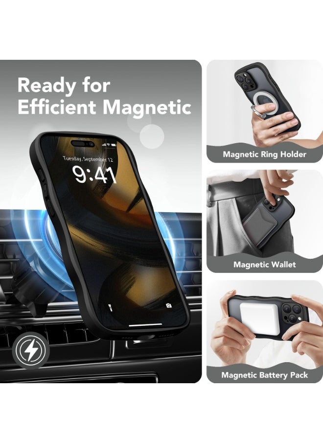 CAPRARO for iPhone 16 Pro Max Case for Women Girls, Upgraded [Full Camera Protection] [Compatible with MagSafe] Cute Wave Translucent Matte Phone Case for iPhone 16 Pro Max, Black  - Image 3