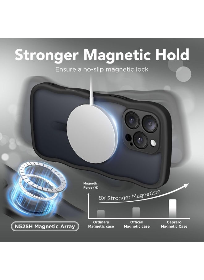 CAPRARO for iPhone 16 Pro Max Case for Women Girls, Upgraded [Full Camera Protection] [Compatible with MagSafe] Cute Wave Translucent Matte Phone Case for iPhone 16 Pro Max, Black  - Image 4