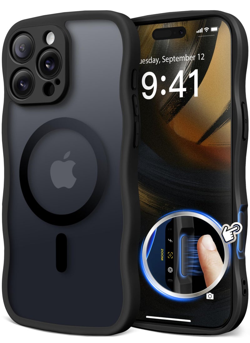 CAPRARO for iPhone 16 Pro Max Case for Women Girls, Upgraded [Full Camera Protection] [Compatible with MagSafe] Cute Wave Translucent Matte Phone Case for iPhone 16 Pro Max, Black  - Image 1