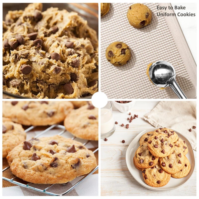 LLESCA Cookie Scoop Set, 3Pcs Ice Cream Scoop, Cookie Scoops for Baking Set of 3, 18/8 Stainless Steel Cookie Scooper for Baking, Ice Cream Scooper with Trigger Release, Mint Soft Grip Cookie Dough Scoop - Image 5