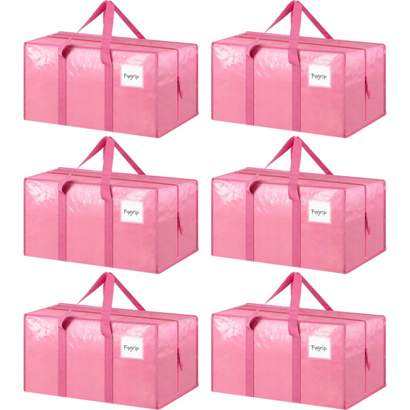 6 Pack Extra Heavy Duty Large Moving Bags with Strong Zipper  Comfortable Handles Sturdy  Durable Clothes Storage Bags Totes Bins Packing Moving Boxes for College Supplies Pink
