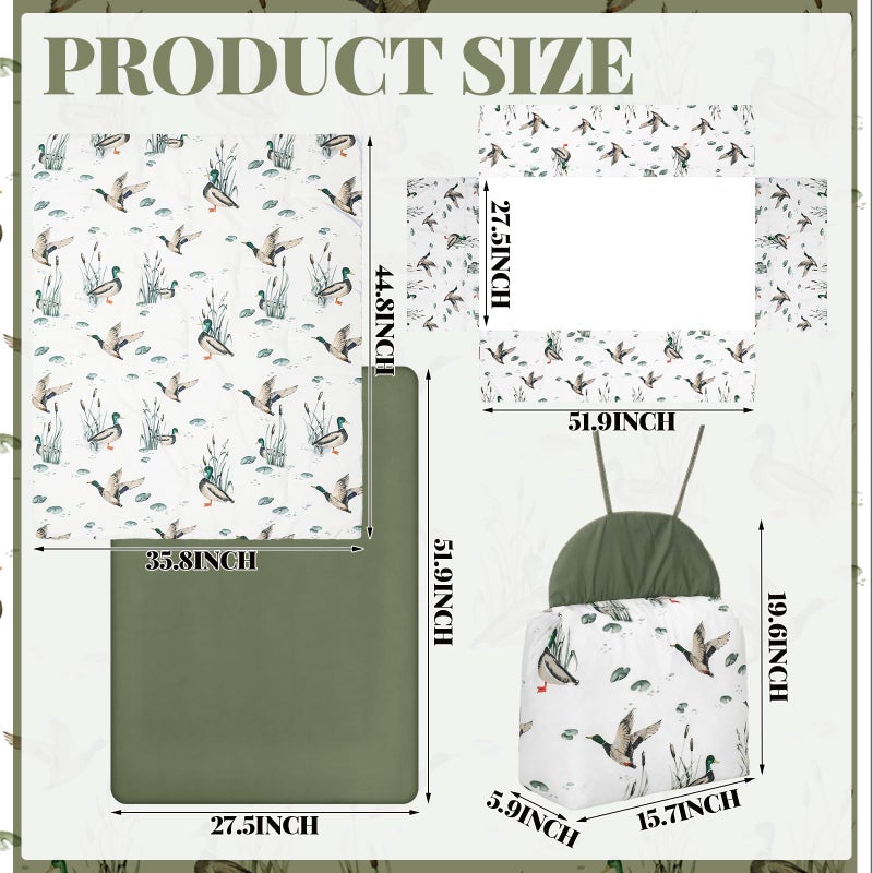 Oudain 4 Piece Mallard Duck Crib Bedding Set Including Mallard Duck Crib Skirt, Blanket, Crib Sheet and Diaper Stacker, Soft Neutral Nursery Standard Size Baby Bedding for Baby Girls and Boys - Image 2