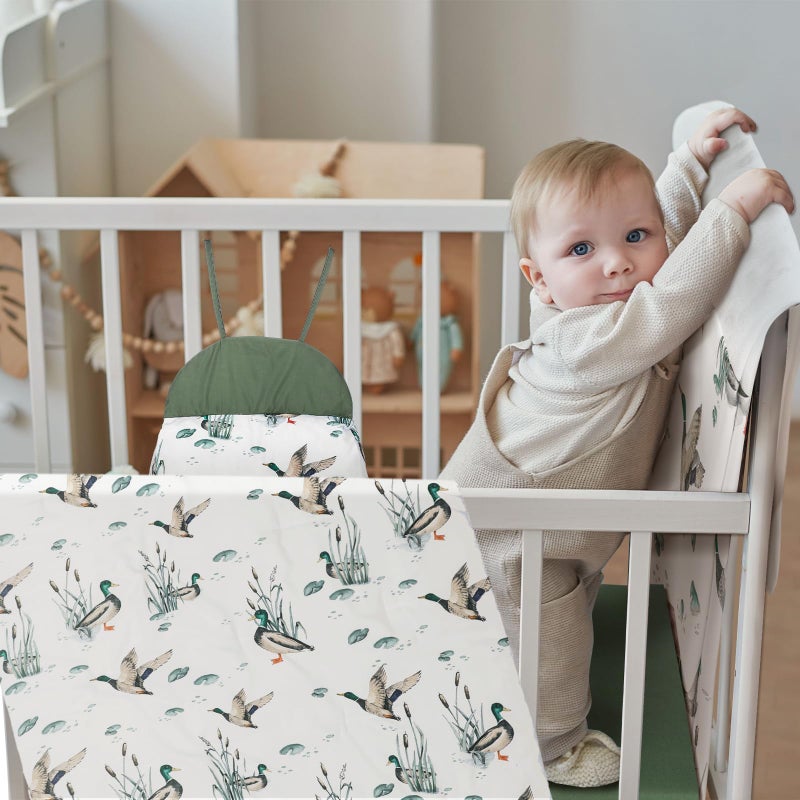 Oudain 4 Piece Mallard Duck Crib Bedding Set Including Mallard Duck Crib Skirt, Blanket, Crib Sheet and Diaper Stacker, Soft Neutral Nursery Standard Size Baby Bedding for Baby Girls and Boys - Image 5