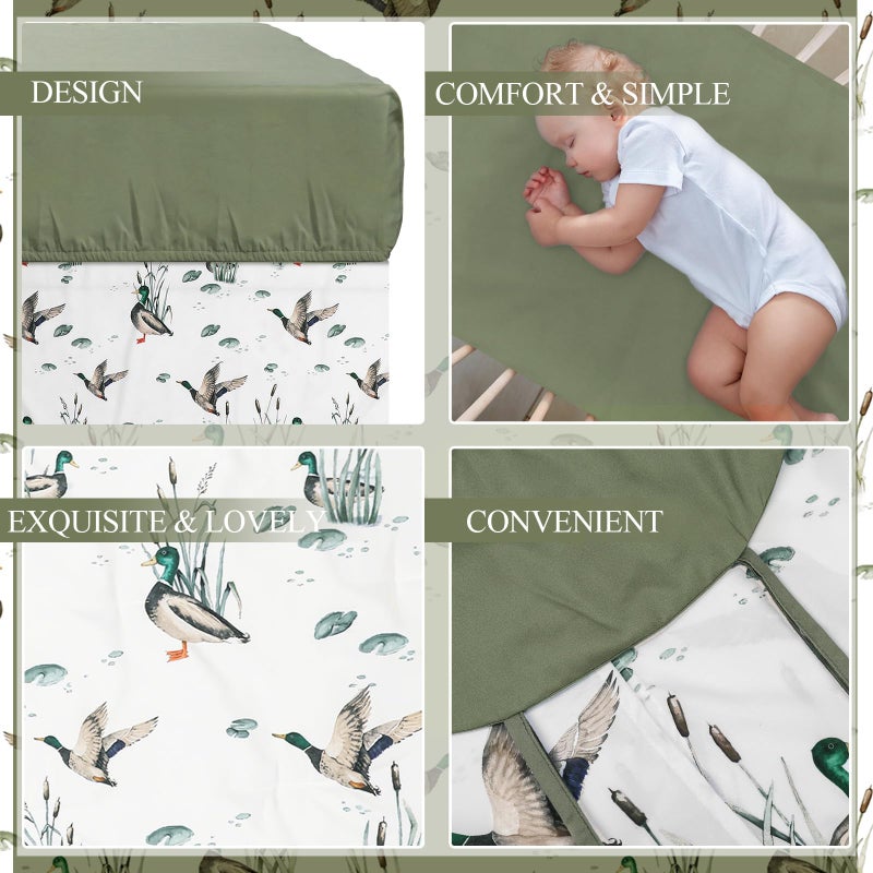 Oudain 4 Piece Mallard Duck Crib Bedding Set Including Mallard Duck Crib Skirt, Blanket, Crib Sheet and Diaper Stacker, Soft Neutral Nursery Standard Size Baby Bedding for Baby Girls and Boys - Image 4