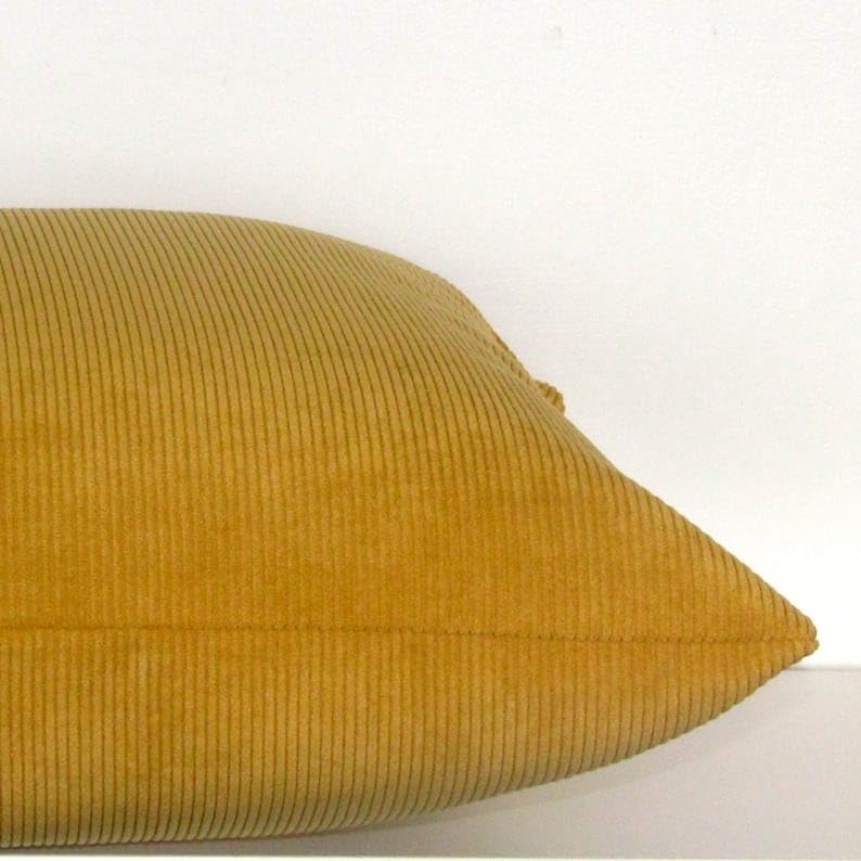 Guffaw Corduroy Cushion Covers 24x24 inches for Sofa, Bed, Couch Chair, Large Size, Square Pillow Shams (Mustard, 2) - Image 3