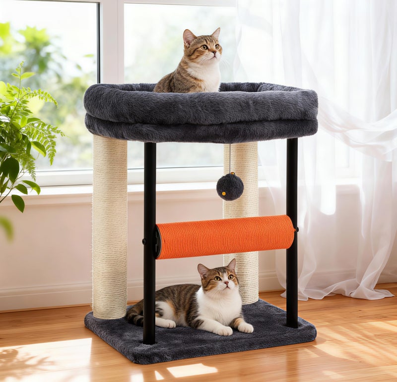 Hey-brother Cat Tree, Cat Scratching Posts with Bed, Sturdy Tower with Fully Sisal-Wrapped Columns and Plush Toy Ball for Indoor Kittens, 18.9 inches, Smoky Gray MPJ010SG - Image 1