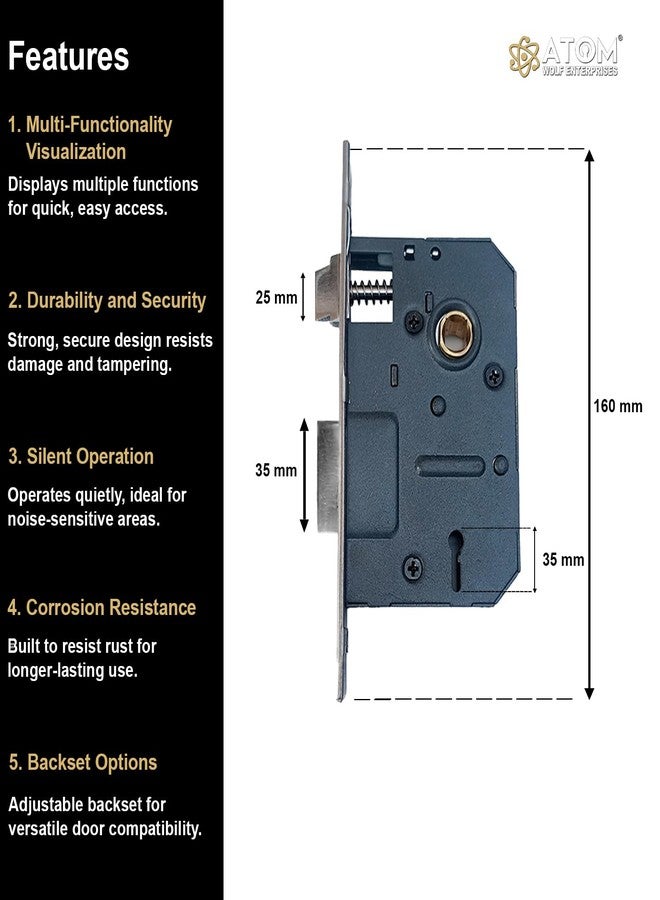 Atom 8inch Door Lock for Home, Zinc Alloy, Antique Brass Plated, Brass Locks Mechanism |6 Lever Double Stage Lockset for House Hotel Office (O48KY) - Image 5