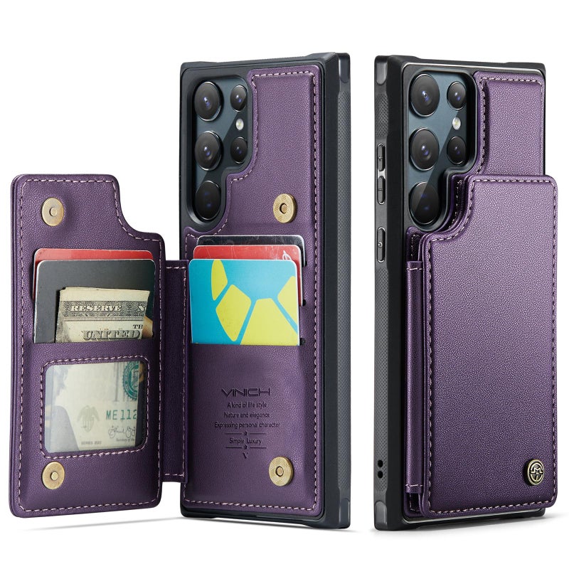 Vinich for Samsung Galaxy S22 Ultra Wallet Case with Card Holder, RFID Blocking Credit Slots Kickstand Shockproof Phone Cover Fit for Galaxy S22 Ultra 6.8" Purple - Image 1