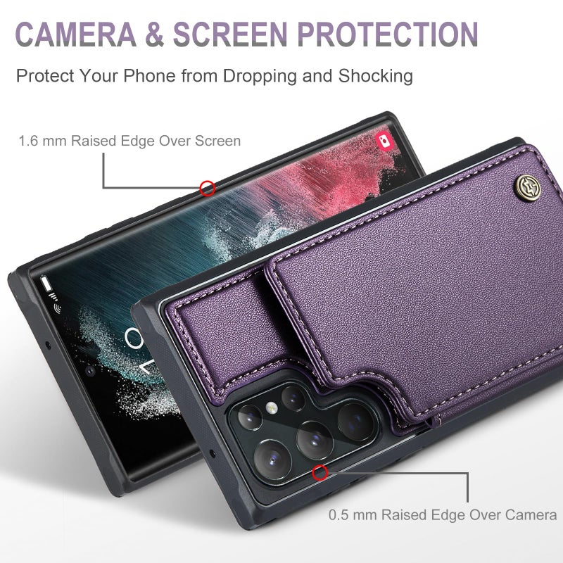 Vinich for Samsung Galaxy S22 Ultra Wallet Case with Card Holder, RFID Blocking Credit Slots Kickstand Shockproof Phone Cover Fit for Galaxy S22 Ultra 6.8" Purple - Image 4