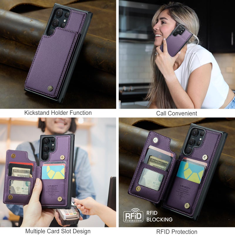 Vinich for Samsung Galaxy S22 Ultra Wallet Case with Card Holder, RFID Blocking Credit Slots Kickstand Shockproof Phone Cover Fit for Galaxy S22 Ultra 6.8" Purple - Image 3
