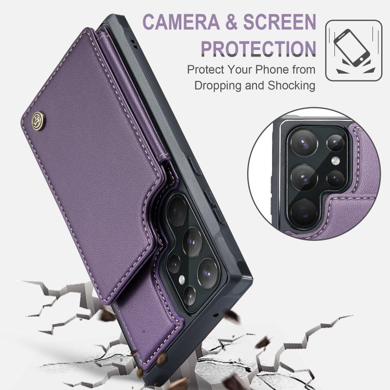 Vinich for Samsung Galaxy S22 Ultra Wallet Case with Card Holder, RFID Blocking Credit Slots Kickstand Shockproof Phone Cover Fit for Galaxy S22 Ultra 6.8" Purple - Image 5