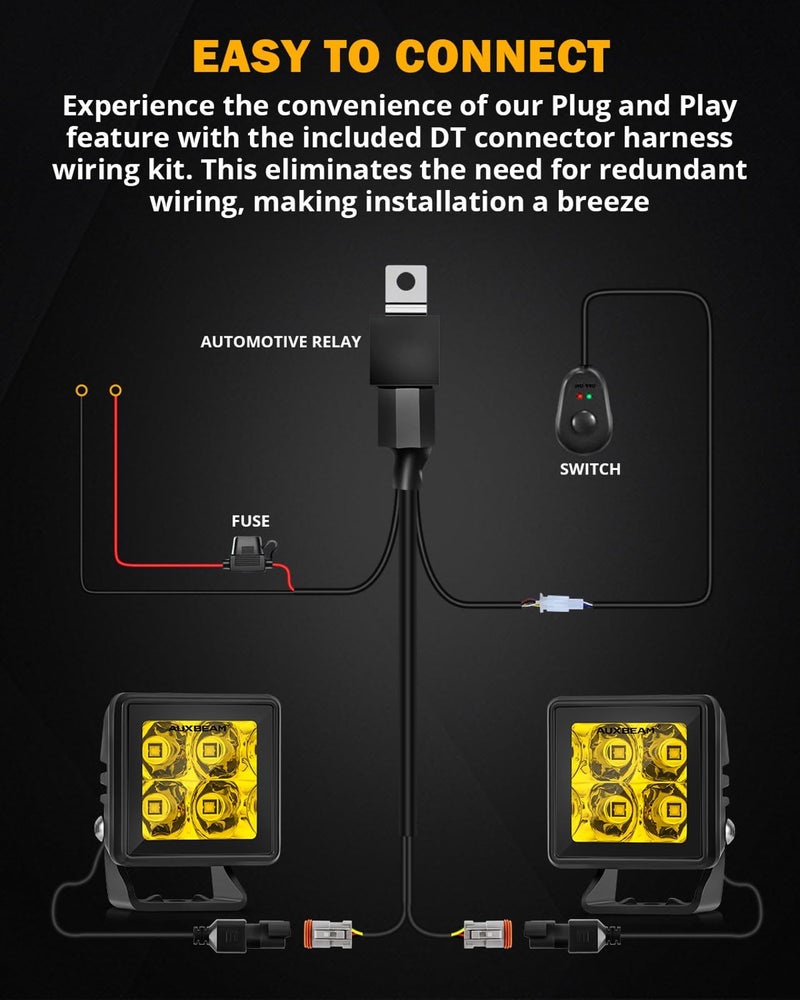 Auxbeam 2 Inch LED Pod Lights Amber Fog Light Off Road Cube Light Focusing Spot Light Square 4000LM Yellow Spot Beam Auxiliary Driving Ditch Work Lights for Truck Car Jeep Motorcycle ATV UTV, Pair - Image 5