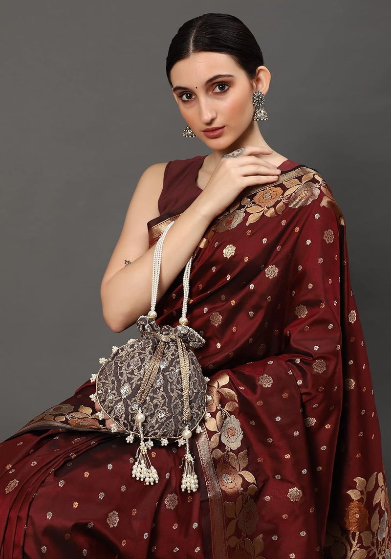 MASQ by Q-One Embroidered Silk Potli Bags - Handcrafted for Weddings, Festive Season & Special Occasions with Beads and Sequins - Made in India - Image 2