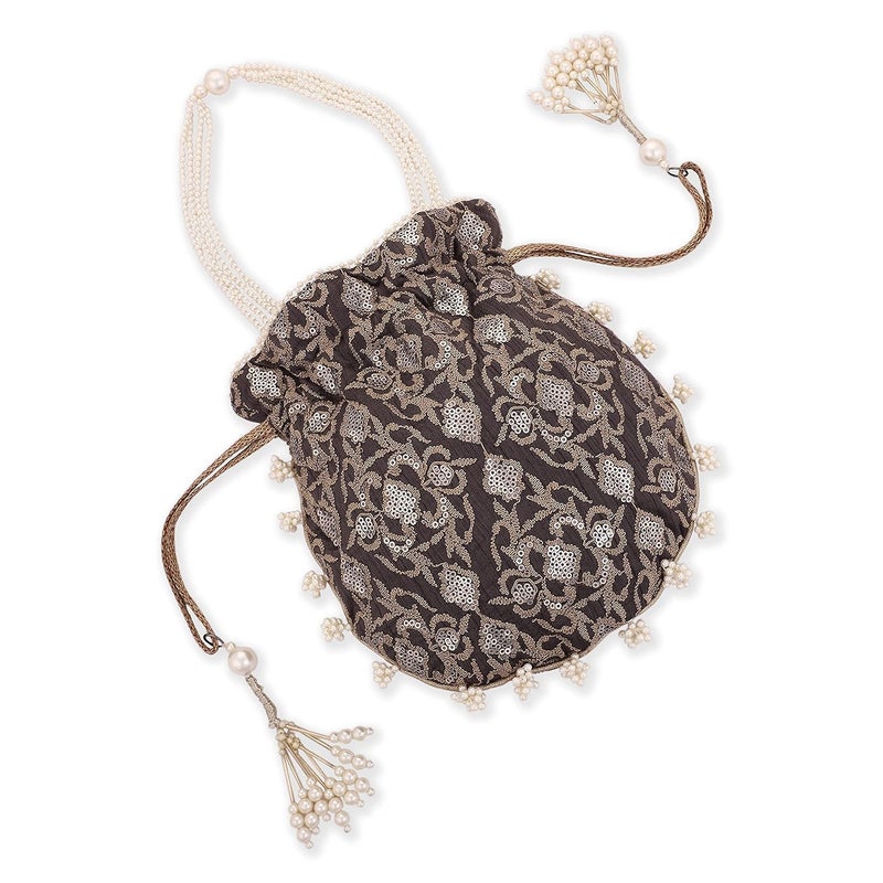 MASQ by Q-One Embroidered Silk Potli Bags - Handcrafted for Weddings, Festive Season & Special Occasions with Beads and Sequins - Made in India - Image 3