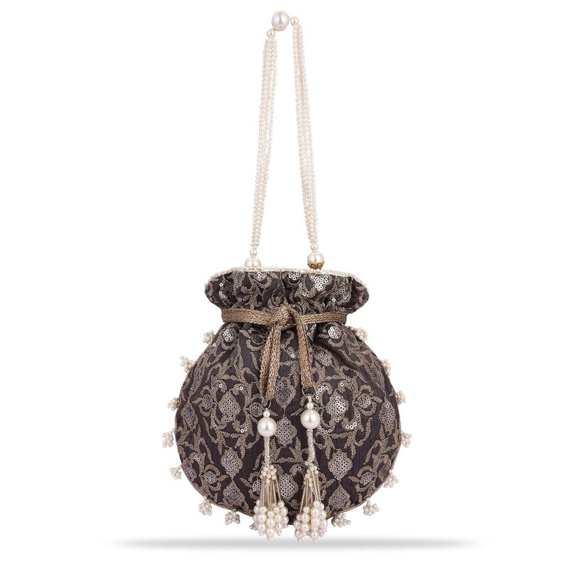 MASQ by Q-One Embroidered Silk Potli Bags - Handcrafted for Weddings, Festive Season & Special Occasions with Beads and Sequins - Made in India - Image 1