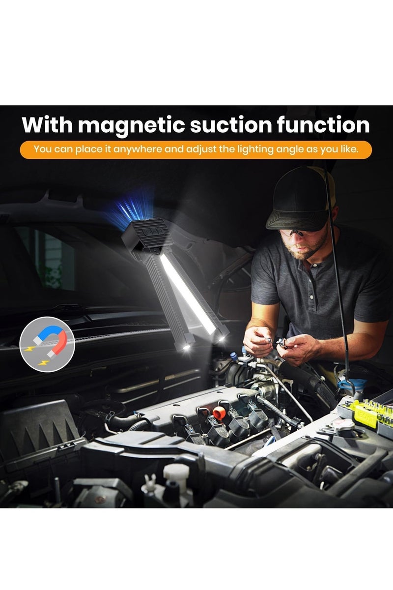Y&D LED Magnetic Work Flashlight Multi-Mode Work Light 5 Modes LED Work Light Versatile Rechargeable LED Light Foldable LED Light with Hanging Hook for Camping Car Repair Garage Workshop Emergency (Black) - Image 4