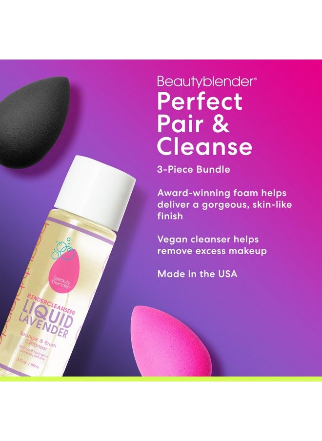 beautyblender Beautyblender® | Original Pink + Pro Black Beauty Blender Duo + Full-Sized Blendercleanser® Liquid Lavender Makeup Sponge & Brush Cleanser, 3-Piece Bundle, Made in USA, Vegan, Cruelty-Free, 3 oz  - Image 2