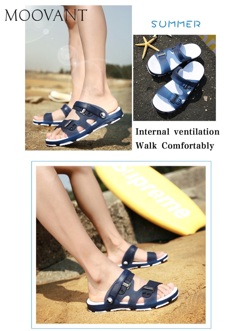 Moovant - Men's Flat Sandals, Comfortable & Adjustable Peep-toe Flip Flops, Lightweight Waterproof Flat, House Slippers, Summer Beach Pool Shower EVA Shoes for Man, Blue - Image 1