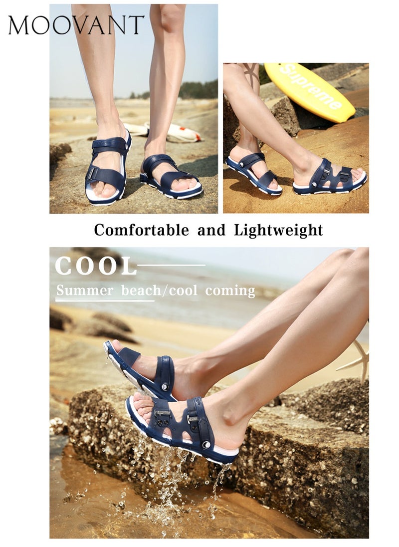 Moovant - Men's Flat Sandals, Comfortable & Adjustable Peep-toe Flip Flops, Lightweight Waterproof Flat, House Slippers, Summer Beach Pool Shower EVA Shoes for Man, Blue - Image 1