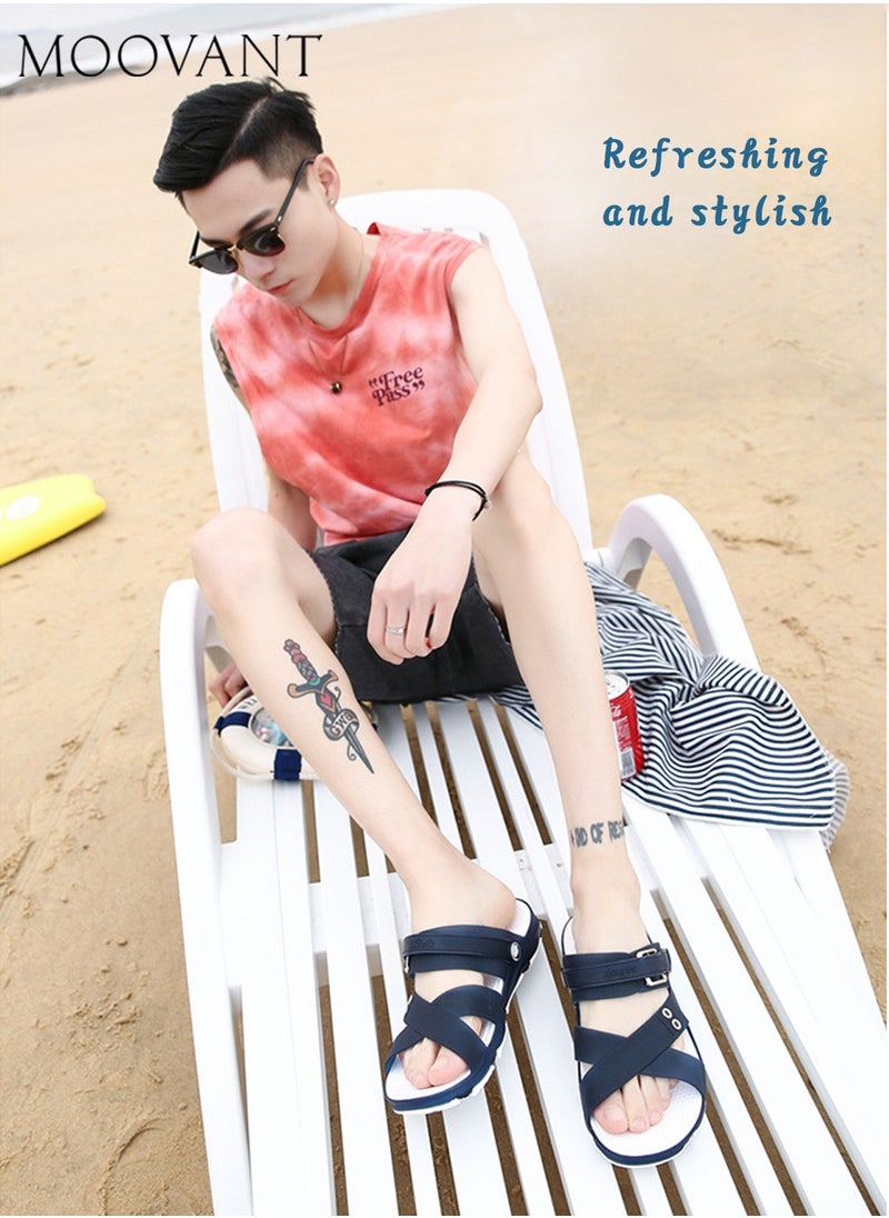 Moovant - Men's Flat Sandals, Comfortable & Adjustable Peep-toe Flip Flops, Lightweight Waterproof Flat, House Slippers, Summer Beach Pool Shower EVA Shoes for Man, Blue - Image 1