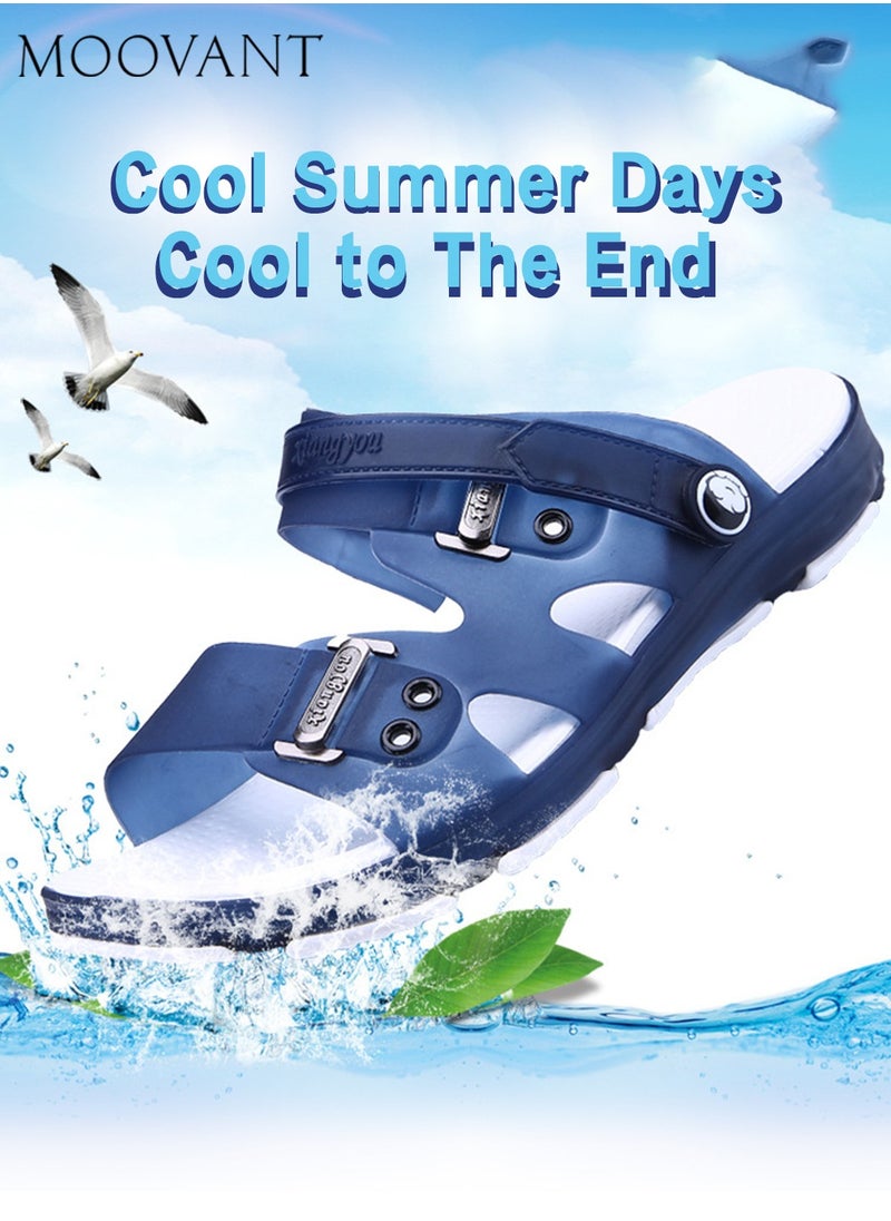 Moovant - Men's Flat Sandals, Comfortable & Adjustable Peep-toe Flip Flops, Lightweight Waterproof Flat, House Slippers, Summer Beach Pool Shower EVA Shoes for Man, Blue - Image 1