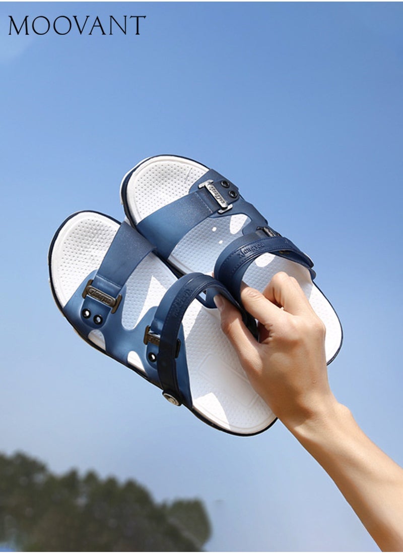 Moovant - Men's Flat Sandals, Comfortable & Adjustable Peep-toe Flip Flops, Lightweight Waterproof Flat, House Slippers, Summer Beach Pool Shower EVA Shoes for Man, Blue - Image 1