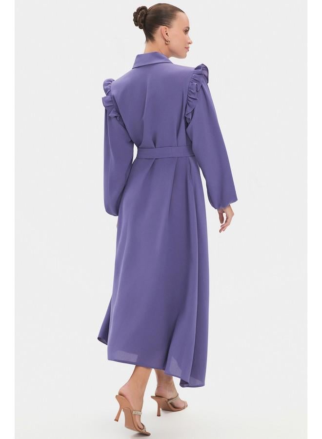 جون فستان ميدي بياقة مكشكشة من البوبلين - Image 5