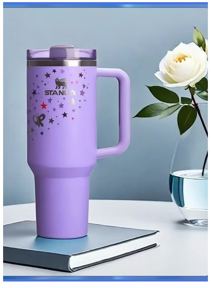 Stanley Stainless Steel Vacuum Insulated Tumbler with Lid and Straw for Water, Iced Tea or Coffee, Smoothie and More, 40Ounce Stainless Steel,Purple With Star - Image 1