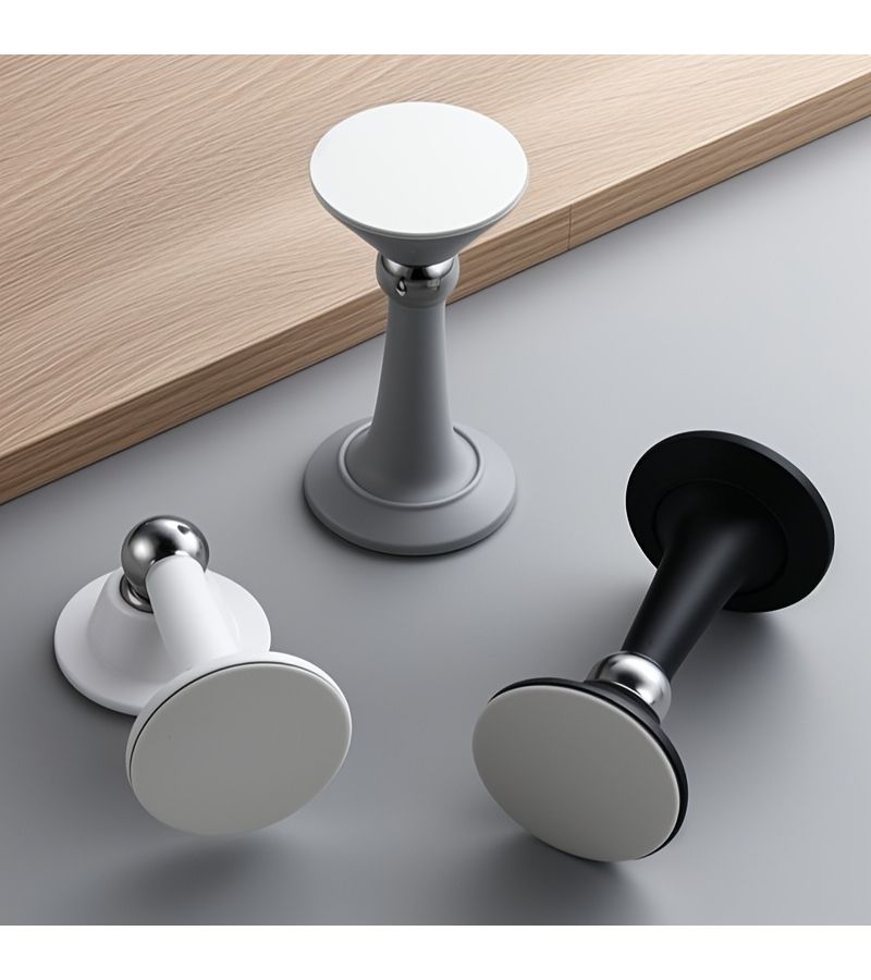 Gray No Drill Magnetic Door Stopper Floor Mount Strong Holder Wind Resistant Silent Bathroom Home Use - Image 1