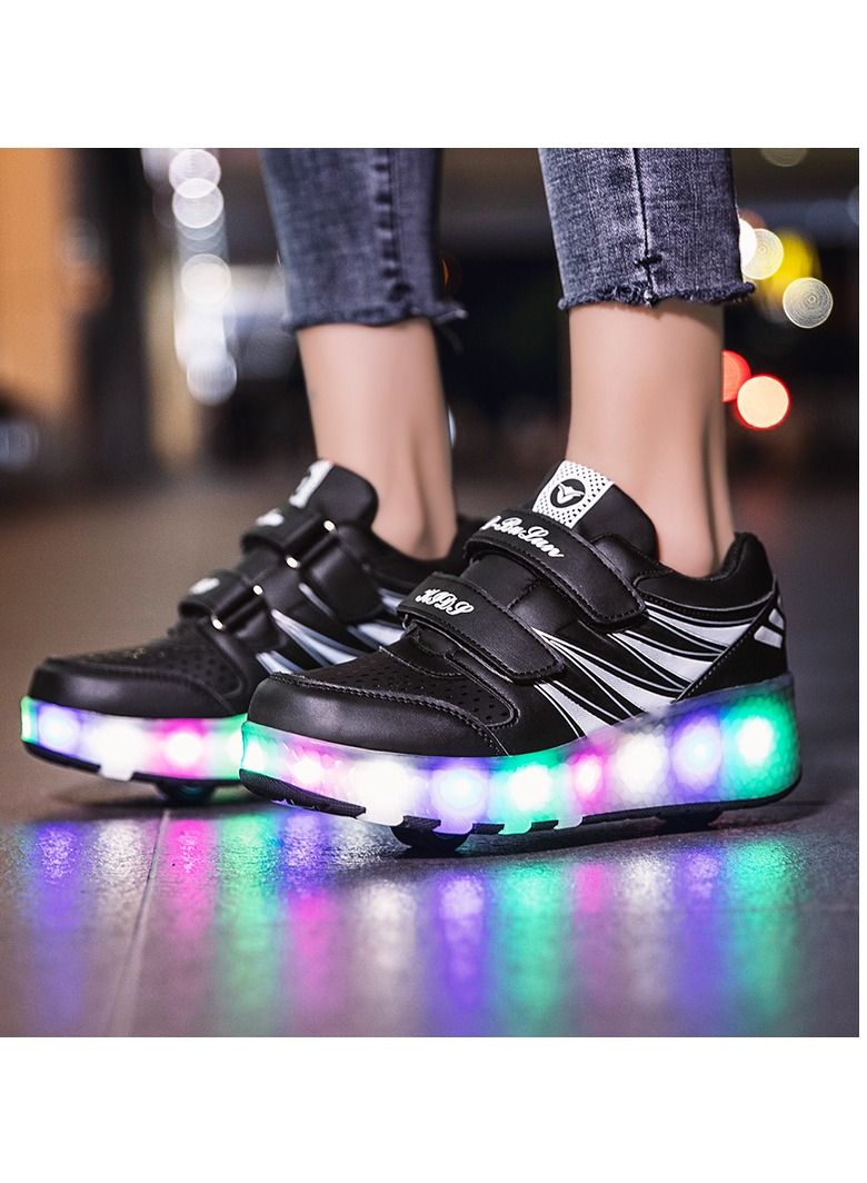 Loquat Rage Shoes For Boys And Girls Single And Double Wheel LED Flashing Lights Automatic Invisible Roller Skates Black  - Image 1
