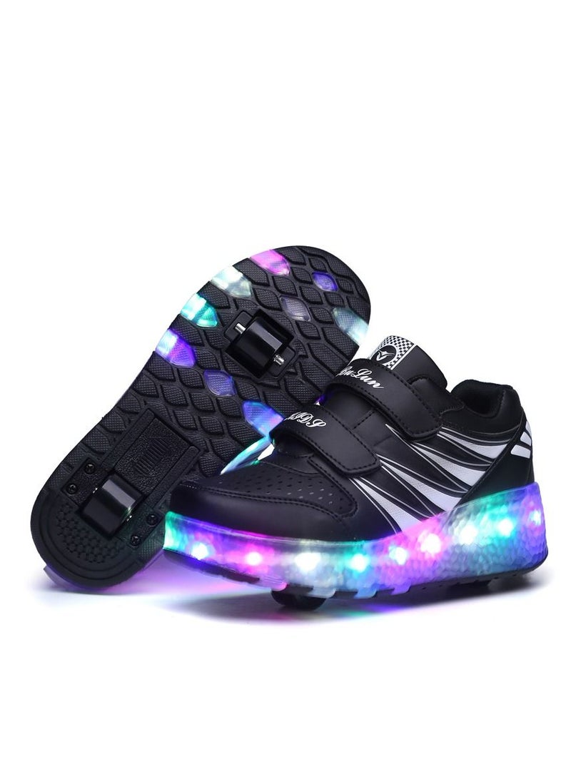 Loquat Rage Shoes For Boys And Girls Single And Double Wheel LED Flashing Lights Automatic Invisible Roller Skates Black  - Image 3