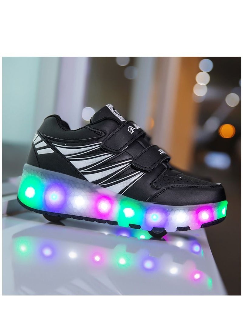 Loquat Rage Shoes For Boys And Girls Single And Double Wheel LED Flashing Lights Automatic Invisible Roller Skates Black  - Image 2