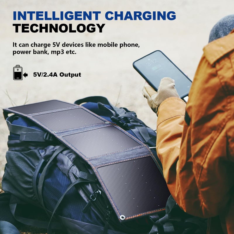 Bigblue [Upgraded Tiny Solar Charger] BigBlue 14W SunPower Solar Panels with USB-A Port(5V/2.4A Max), IPX4 Waterproof, Portable Solar Phone Charger Compatible with iPhone X/8/7, Tablet, Samsung LG etc - Image 3