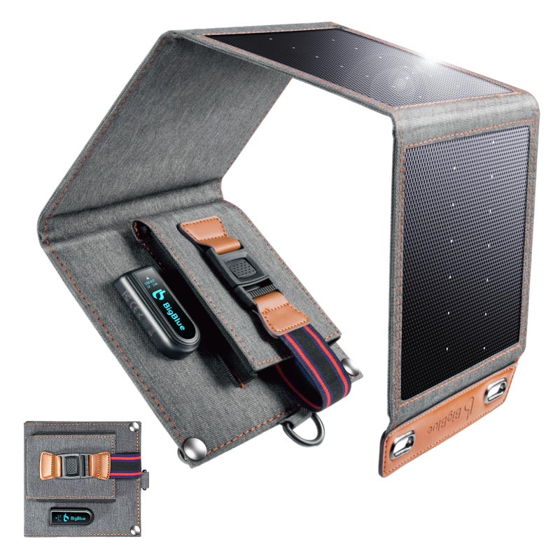 Bigblue [Upgraded Tiny Solar Charger] BigBlue 14W SunPower Solar Panels with USB-A Port(5V/2.4A Max), IPX4 Waterproof, Portable Solar Phone Charger Compatible with iPhone X/8/7, Tablet, Samsung LG etc - Image 1