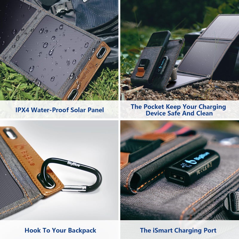 Bigblue [Upgraded Tiny Solar Charger] BigBlue 14W SunPower Solar Panels with USB-A Port(5V/2.4A Max), IPX4 Waterproof, Portable Solar Phone Charger Compatible with iPhone X/8/7, Tablet, Samsung LG etc - Image 4
