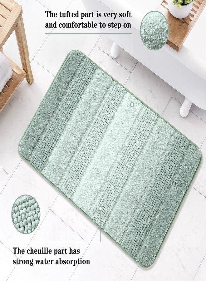 Kmson Ombre Chenille Bathroom Rugs Mat, 17"x24" Non-Slip Bath Mat for Bathroom Floor & Bathtub, Ultra Soft Washable Shaggy Bath Rugs, Fluffy Thick Water Absorbent Microfiber Shower Mat Green - Image 3