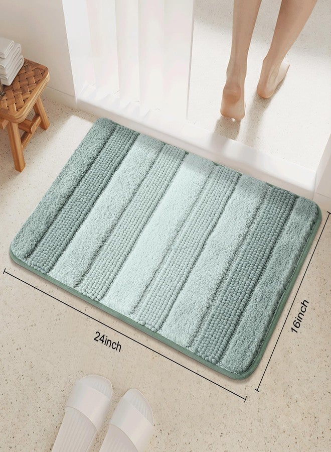 Kmson Ombre Chenille Bathroom Rugs Mat, 17"x24" Non-Slip Bath Mat for Bathroom Floor & Bathtub, Ultra Soft Washable Shaggy Bath Rugs, Fluffy Thick Water Absorbent Microfiber Shower Mat Green - Image 2