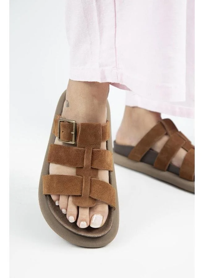 (Hicks) Women's Real Leather Strap Buckle Taba Slipper.