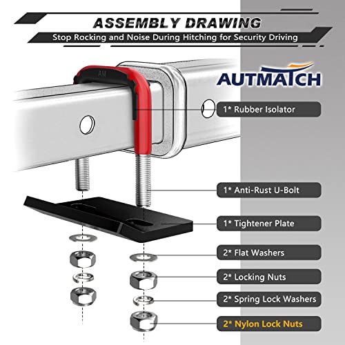 AUTMATCH Hitch Tightener Anti-Rattle Clamp, Heavy Duty Hitch Stabilizer for 1.25" and 2" Trailer Hitches, Rubber Isolator and Anti-Rust Double Coating Protective, Red & Black - Image 3