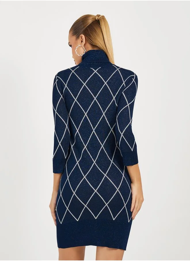 Styli Argyle Pattern Sweater Mini Dress