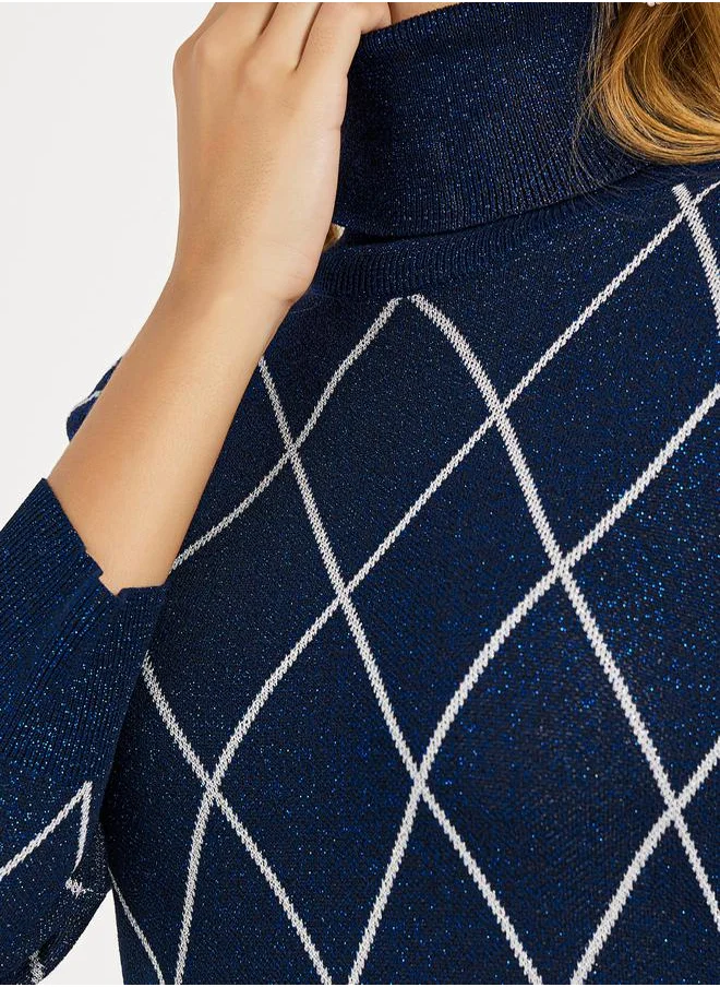 Styli Argyle Pattern Sweater Mini Dress