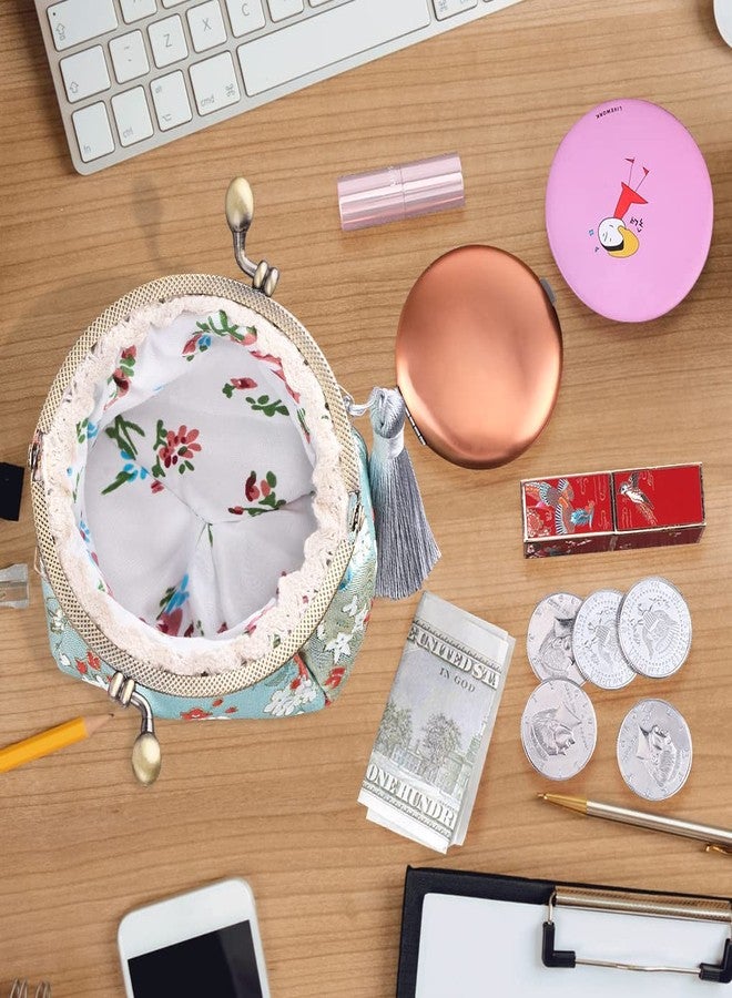 Oyachic Embroider Coin Purse Vintage Wallets Canvas Change Pouch Floral Trinkets Small Kiss Lock Clasp Handbag Jewelry Bag Tassels Women - Image 3