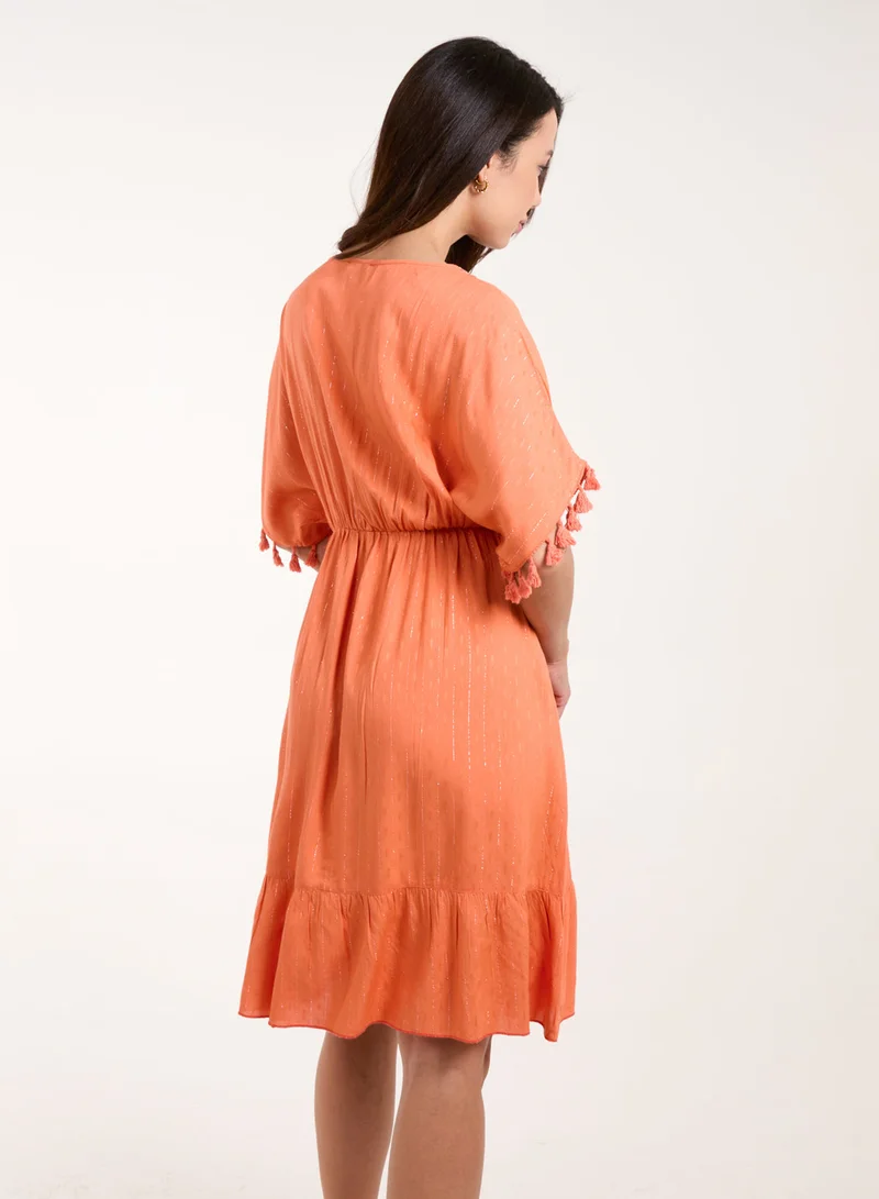 Blue Vanilla Tassel Detail V Neck Dress