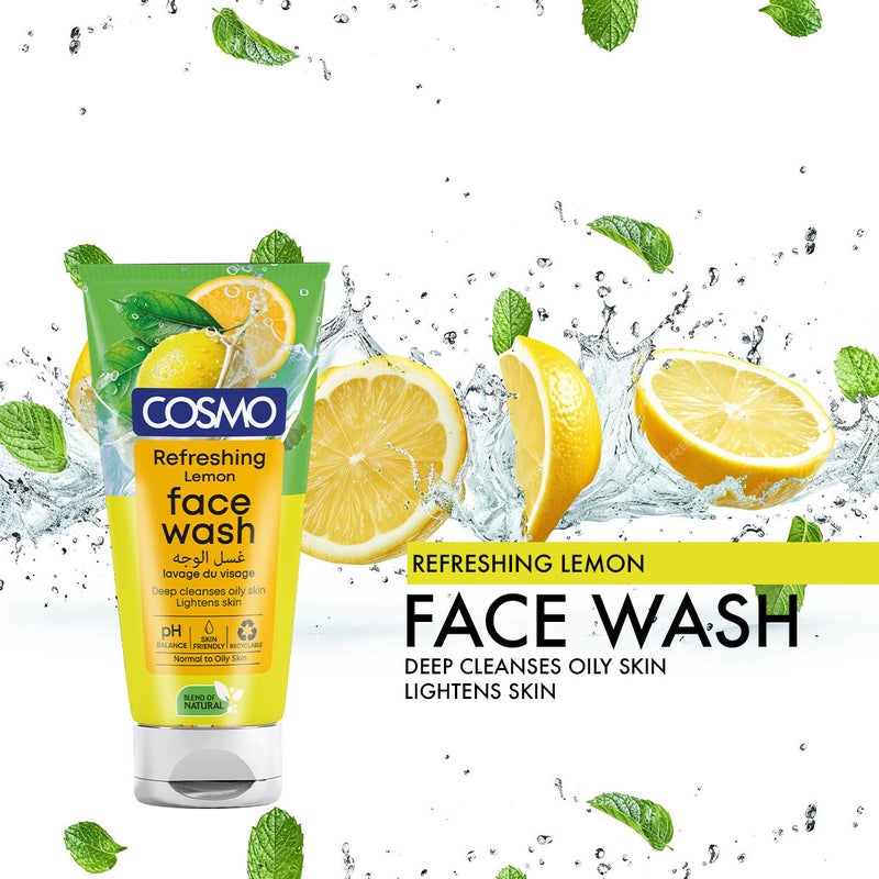 COSMO Refreshing Lemon Face Wash 150ml Improves Tones and Softens Skin, for All Skin Types - Image 2